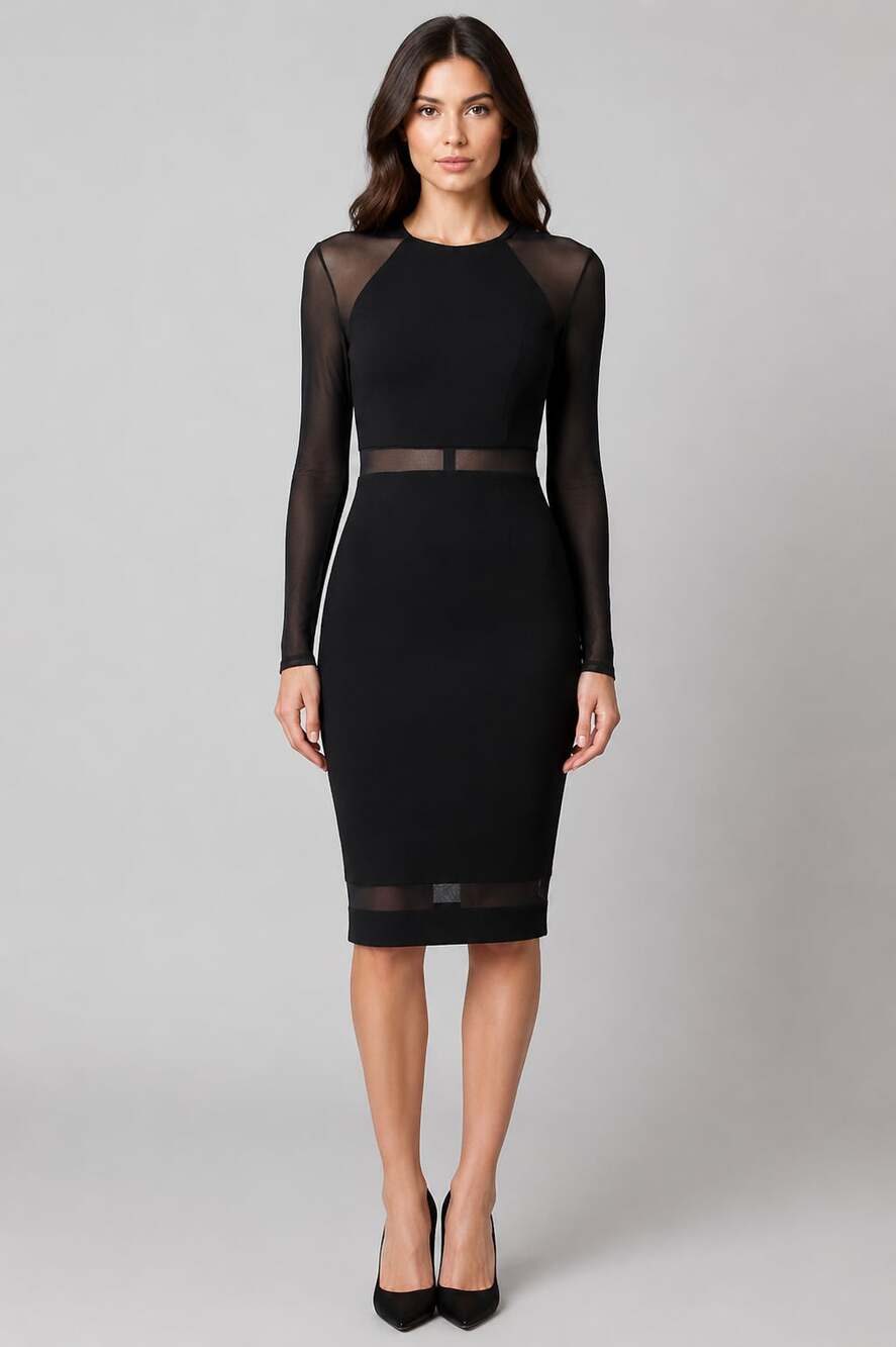 Jay Godfrey Black Long Sleeve Mesh Panel Cocktail Mini Dress